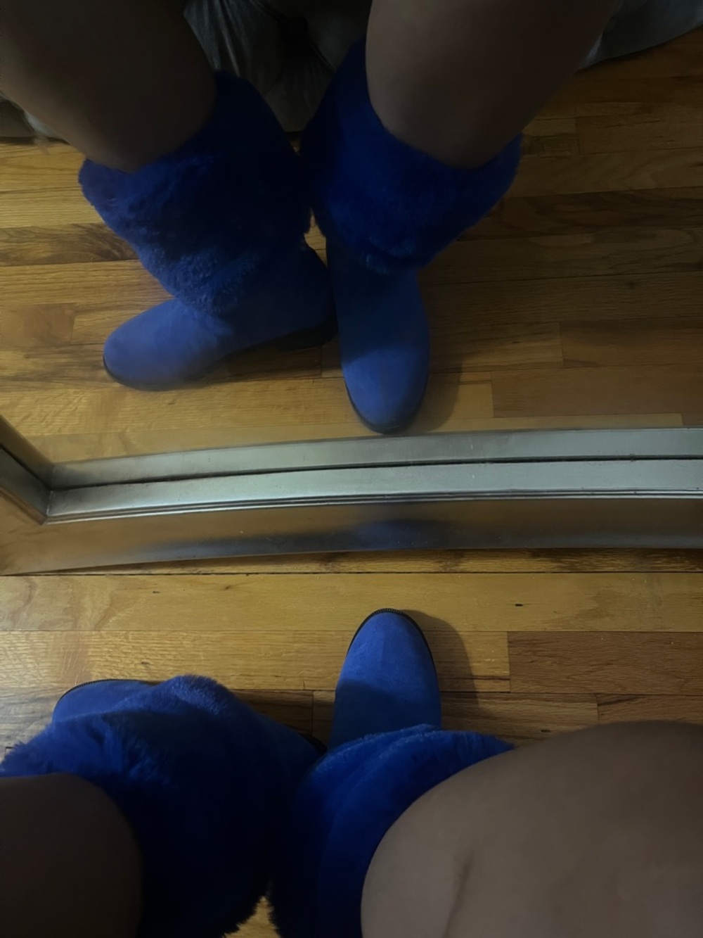 Blue Faux-Fur Mid-Calf Booties - Women's Ankle Boots